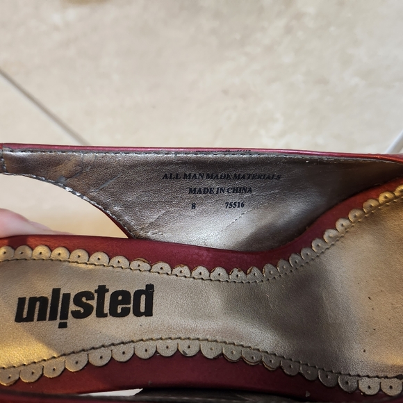 Unlisted Red Peep Toe Slingback Cork Heel Sandal - Picture 2 of 3